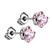 Stud earrings silver with heart crystal pink