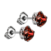 Stud earrings silver with heart crystal red