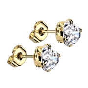 Gold-plated stud earrings with silver heart crystal