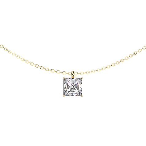 Catena ciondolo placcato oro quadrato cristallo argento
