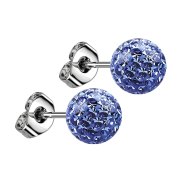 Stud earrings silver with crystal ball light blue epoxy...