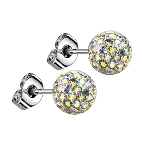 Stud earrings silver with crystal ball multicolor epoxy protective layer