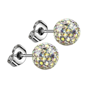 Stud earrings silver with crystal ball multicolor epoxy...