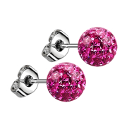 Stud earrings silver with crystal ball pink epoxy...