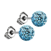 Stud earrings silver with crystal ball aqua epoxy...