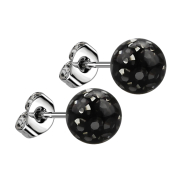 Stud earrings silver with crystal ball black epoxy...