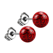 Stud earrings silver with crystal ball red epoxy...