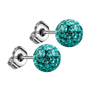 Stud earrings silver with crystal ball turquoise epoxy...