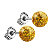 Stud earrings silver with crystal ball topaz epoxy...