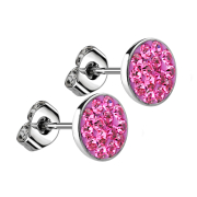 Boucles doreilles argent assiette cristal rose