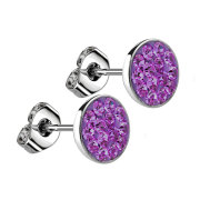 Stud earrings silver plate crystal violet