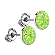 Stud earrings silver plate crystal light green