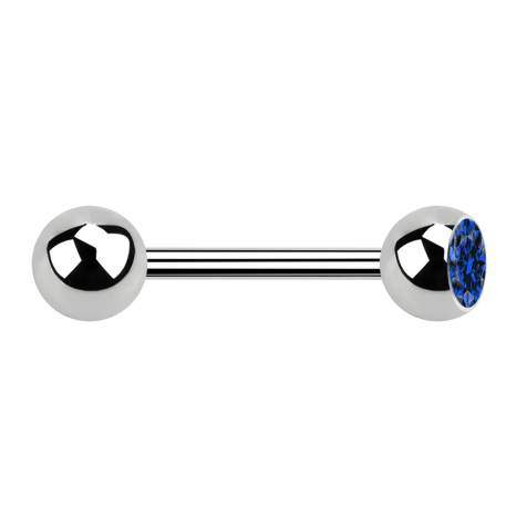 Barbell argent avec boule et cristal boule bleu foncé