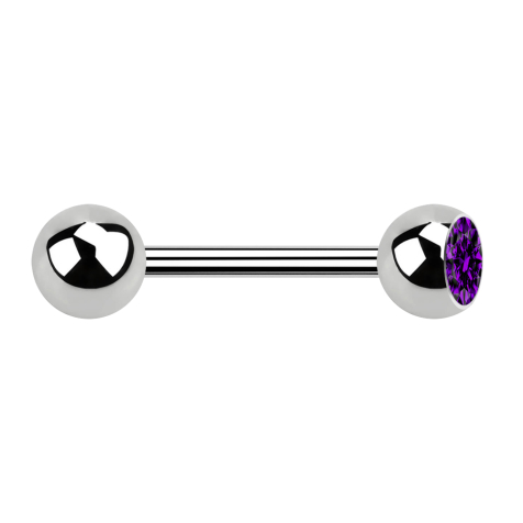 Barbell argent avec boule et boule de cristal violet