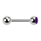 Barbell argent avec boule et boule de cristal violet