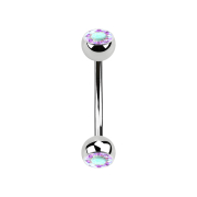 Micro banana silver with two crystal balls multicolor