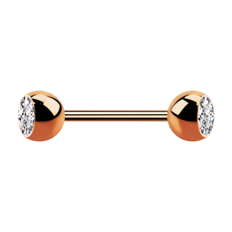 Micro Barbell or rose avec deux boules de cristal argenté