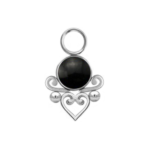 Pendentif argent pierre donyx noire cœur filigrane