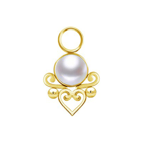Ciondolo perla placcata oro cuore in filigrana bianca