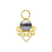 Ciondolo perla dorata cuore nero in filigrana