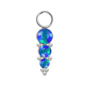 Pendant silver three opals blue with beads