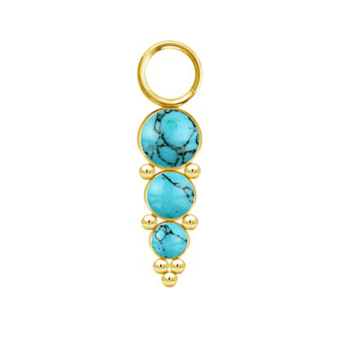 Pendentif doré trois pierres turquoises avec boules