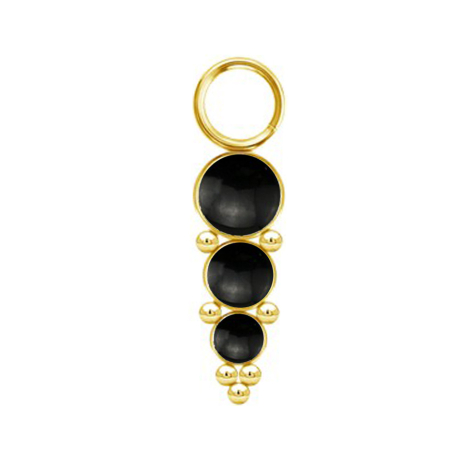 Pendentif doré trois pierres donyx noir avec boules