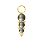 Pendentif doré trois perles noires avec boules