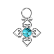 Pendant silver turquoise stone four filigree hearts