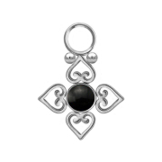 Pendant silver black onyx stone four filigree hearts