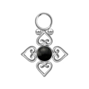Pendentif argent pierre donyx noire quatre cœurs en...