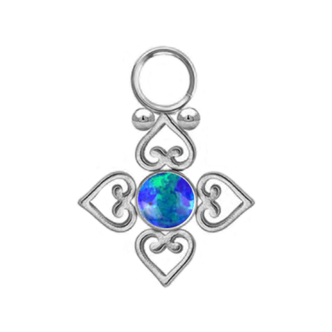 Ciondolo argento opale blu quattro cuori in filigrana