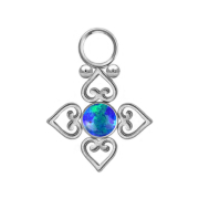 Pendant silver opal blue four filigree hearts