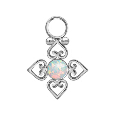 Pendentif argent opale blanche quatre cœurs en filigrane