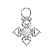 Pendant silver opal white four filigree hearts