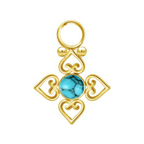 Pendentif doré turquoise pierre quatre cœurs filigranes