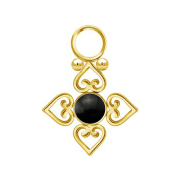 Pendant gold-plated black onyx stone four filigree hearts