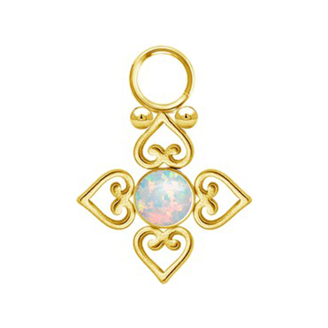 Pendentif doré opale blanche quatre cœurs en filigrane