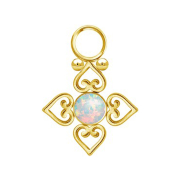 Gold-plated opal pendant, white, four filigree hearts
