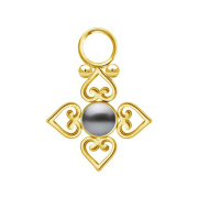 Pendentif doré perle noire quatre cœurs en...