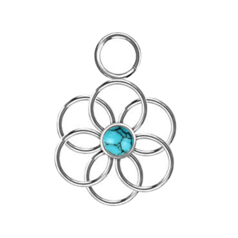 Pendentif argent pierre turquoise Fleur de vie