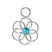 Pendant silver turquoise stone flower of life