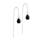 Stud earrings silver free-falling chain drop crystal black