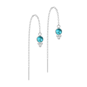 Stud earrings silver free-falling chain turquoise stone...