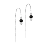 Stud earrings silver free-falling chain black onyx stone...