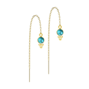 Stud earrings gold-plated free-falling chain turquoise...