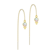 Stud earrings gold-plated free-falling chain opal white...