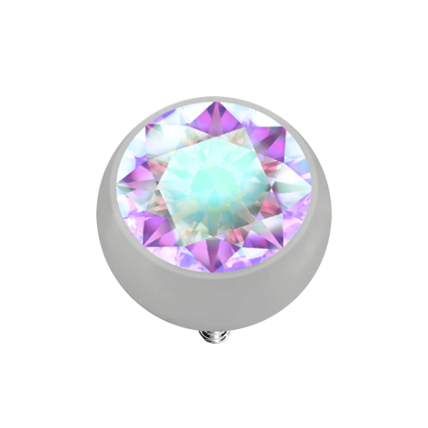 Silver Dermal Anchor Ball with Multicolor Crystal