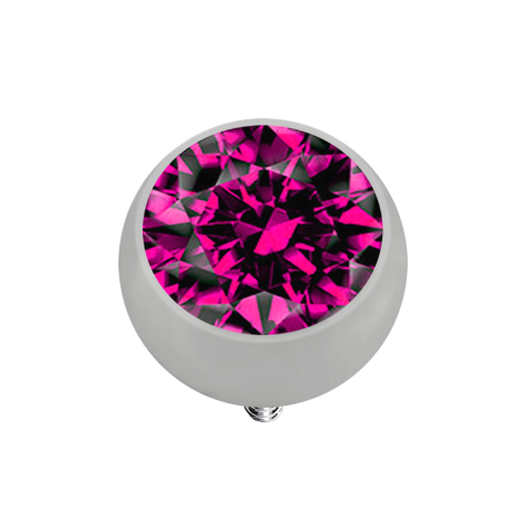 Ancrage cutané boule argentée avec cristal fuchsia