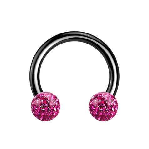 Micro Circular Barbell schwarz mit zwei Kristallkugeln pink Epoxy Schutzschicht